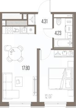 1-к квартира, вторичка, 38м2, 2/10 этаж