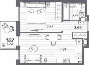 1-к квартира, вторичка, 41м2, 5/7 этаж
