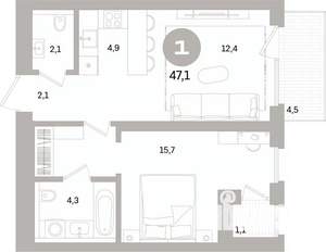 1-к квартира, вторичка, 47м2, 4/7 этаж