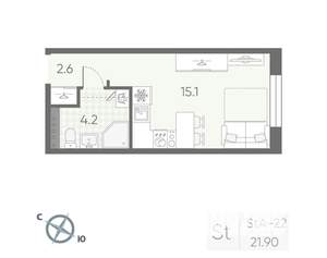 Студия квартира, вторичка, 22м2, 2/4 этаж