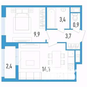 1-к квартира, строящийся дом, 33м2, 8/12 этаж