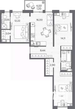3-к квартира, вторичка, 79м2, 5/7 этаж