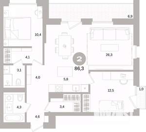2-к квартира, вторичка, 86м2, 10/15 этаж