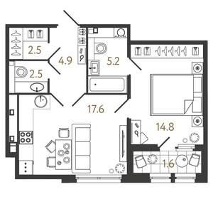 1-к квартира, вторичка, 48м2, 2/9 этаж