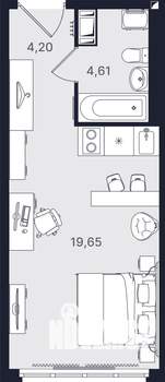 Студия квартира, вторичка, 28м2, 4/24 этаж