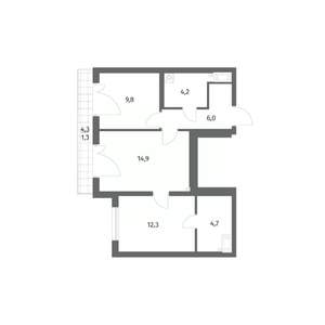 2-к квартира, вторичка, 53м2, 6/6 этаж