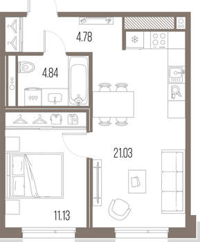 1-к квартира, строящийся дом, 42м2, 10/10 этаж