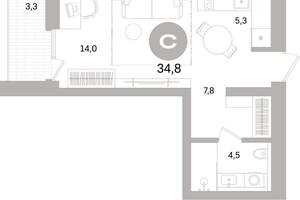 Студия квартира, вторичка, 35м2, 3/17 этаж