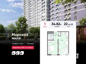 1-к квартира, вторичка, 35м2, 22/23 этаж