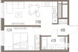 1-к квартира, строящийся дом, 39м2, 2/10 этаж