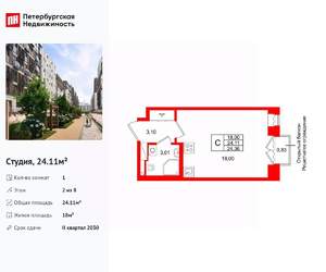 Студия квартира, вторичка, 24м2, 2/8 этаж