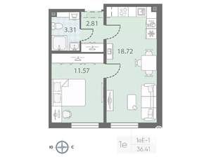 1-к квартира, вторичка, 36м2, 18/23 этаж