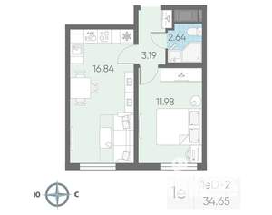 1-к квартира, вторичка, 35м2, 13/23 этаж