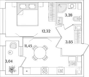1-к квартира, вторичка, 32м2, 7/15 этаж