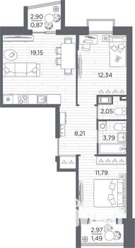 2-к квартира, строящийся дом, 60м2, 8/13 этаж