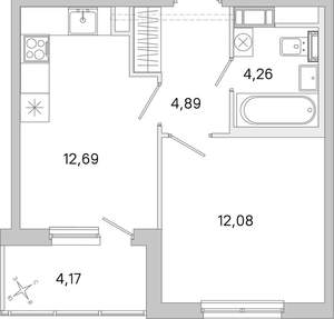 1-к квартира, вторичка, 36м2, 4/5 этаж