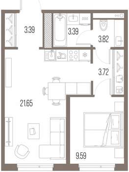 1-к квартира, строящийся дом, 45м2, 6/10 этаж