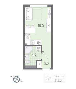 Студия квартира, вторичка, 22м2, 4/4 этаж