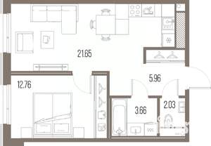 1-к квартира, строящийся дом, 46м2, 5/10 этаж