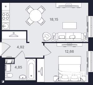 2-к квартира, вторичка, 41м2, 22/24 этаж