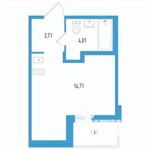 Студия квартира, строящийся дом, 23м2, 3/12 этаж