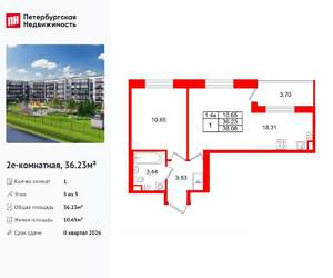 1-к квартира, вторичка, 36м2, 5/5 этаж