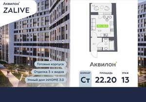 Студия квартира, вторичка, 22м2, 13/13 этаж