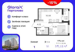 1-к квартира, вторичка, 35м2, 15/15 этаж