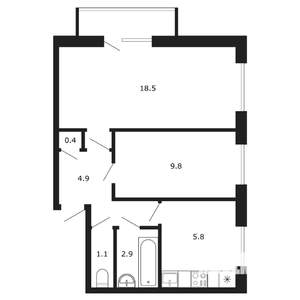 2-к квартира, вторичка, 44м2, 5/5 этаж