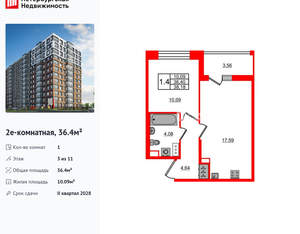 1-к квартира, вторичка, 36м2, 3/12 этаж