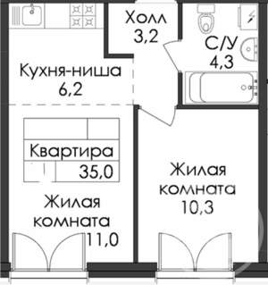 1-к квартира, вторичка, 35м2, 5/6 этаж