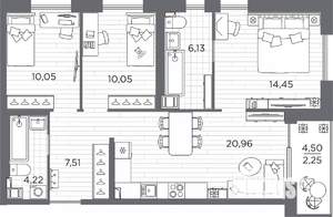 3-к квартира, вторичка, 76м2, 1/25 этаж