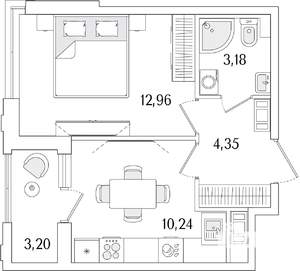 1-к квартира, строящийся дом, 32м2, 2/13 этаж