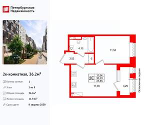 1-к квартира, вторичка, 36м2, 2/8 этаж