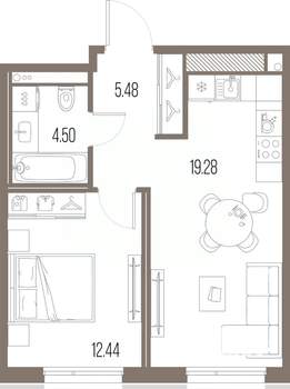 1-к квартира, вторичка, 42м2, 4/10 этаж