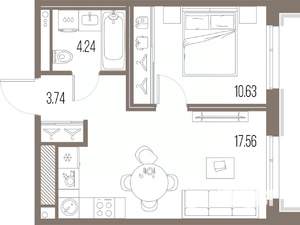 1-к квартира, строящийся дом, 36м2, 5/10 этаж