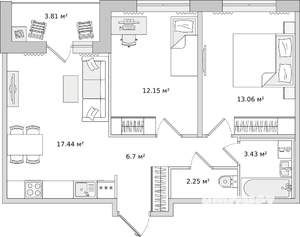 2-к квартира, вторичка, 59м2, 5/17 этаж