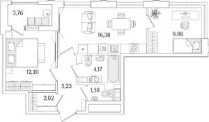 2-к квартира, строящийся дом, 53м2, 9/13 этаж