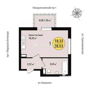 Студия квартира, вторичка, 29м2, 5/9 этаж