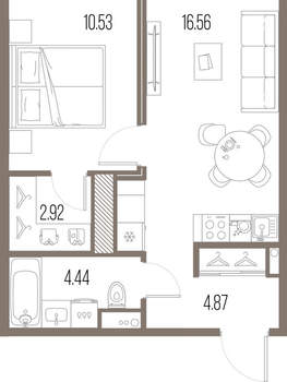 1-к квартира, строящийся дом, 39м2, 8/10 этаж