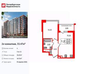 1-к квартира, вторичка, 33м2, 5/12 этаж