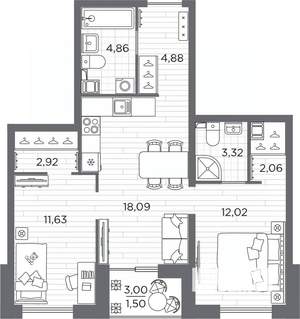 2-к квартира, вторичка, 61м2, 2/25 этаж