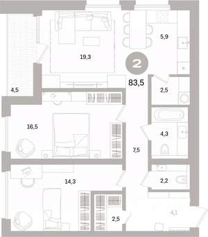 2-к квартира, вторичка, 84м2, 11/16 этаж