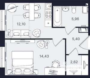 1-к квартира, вторичка, 41м2, 22/24 этаж