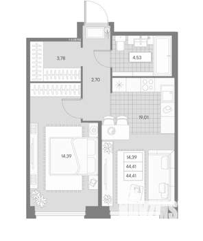 1-к квартира, вторичка, 44м2, 8/9 этаж