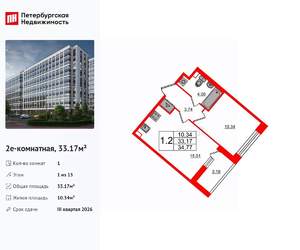 1-к квартира, вторичка, 33м2, 1/15 этаж