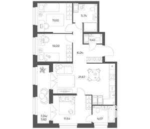 3-к квартира, вторичка, 77м2, 23/24 этаж