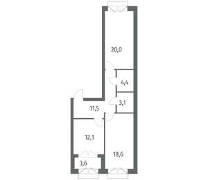 2-к квартира, вторичка, 72м2, 10/11 этаж