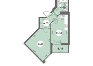 1-к квартира, строящийся дом, 41м2, 14/24 этаж
