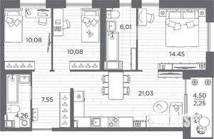 3-к квартира, вторичка, 76м2, 14/25 этаж